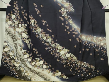 平和屋本店●極上　中国三大刺繍　相良刺繍　訪問着　辻が花　藍鉄色地　金糸　逸品　DZAB6177kh6