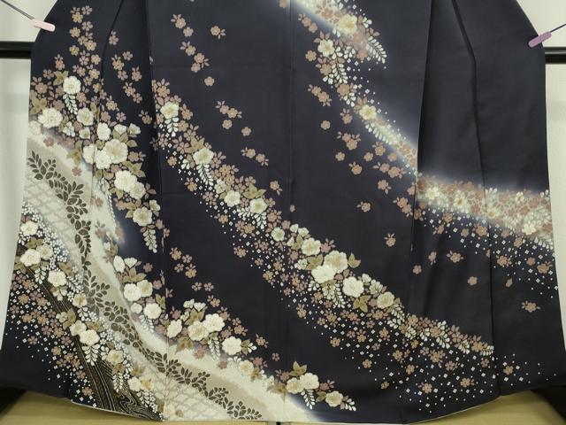 平和屋本店●極上　中国三大刺繍　相良刺繍　訪問着　辻が花　藍鉄色地　金糸　逸品　DZAB6177kh6