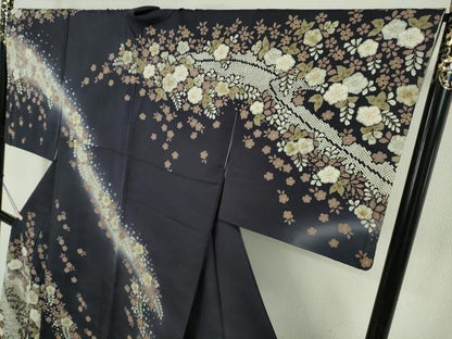 平和屋本店●極上　中国三大刺繍　相良刺繍　訪問着　辻が花　藍鉄色地　金糸　逸品　DZAB6177kh6