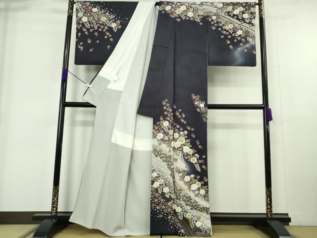平和屋本店●極上　中国三大刺繍　相良刺繍　訪問着　辻が花　藍鉄色地　金糸　逸品　DZAB6177kh6