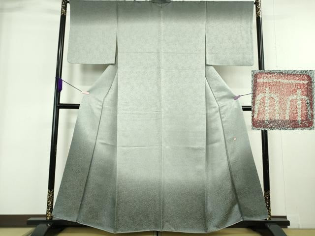平和屋本店●極上　久保田一竹　幻の辻が花　訪問着　草花地紋　灰青色地　暈し染め　金通し地　逸品　DZAB6181kh6