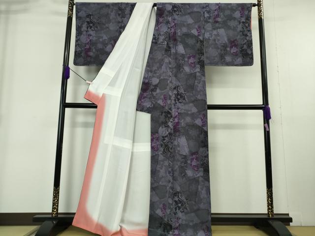 平和屋本店●極上　前田仁仙　仁仙更紗　小紋　更紗花文　鬼しぼ縮緬　逸品　未使用　DZAB6184kh6