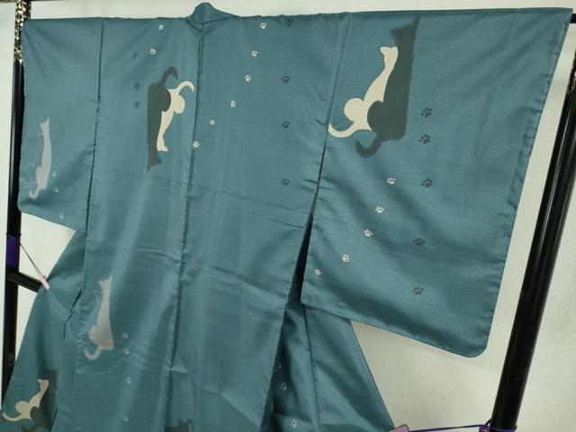 平和屋本店●極上　本場縞大島紬　訪問着　猫　シルエット　足跡　熨斗目花色地　逸品　未使用　DZAB6186kh6
