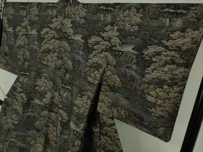 平和屋本店●極上　白泥染の第一人者・絣の魔術師 恵積五郎　本場大島紬　恵大島織物謹製　宮廷庭園　証紙付き　逸品　未使用　DZAB6187kh6