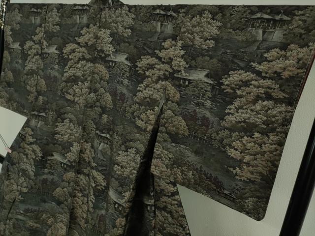 平和屋本店●極上　白泥染の第一人者・絣の魔術師 恵積五郎　本場大島紬　恵大島織物謹製　宮廷庭園　証紙付き　逸品　未使用　DZAB6187kh6