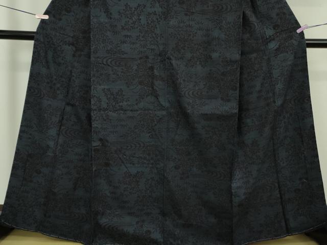 平和屋本店●極上　本場結城紬　重要無形文化財　160亀甲　総詰め　草花文　濃い紺地　逸品　未使用　DZAB6188kh6