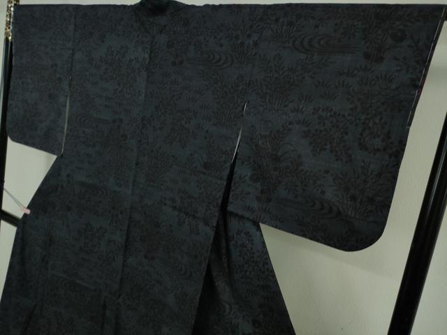 平和屋本店●極上　本場結城紬　重要無形文化財　160亀甲　総詰め　草花文　濃い紺地　逸品　未使用　DZAB6188kh6