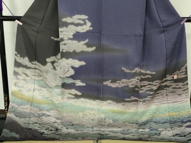 平和屋本店●極上  十日町 名門 滝泰謹製絞り 中国三大刺繍 相良刺繍 訪問着  暈し染め 金糸 金通し地 ロング丈 逸品　DZAB6190kh6