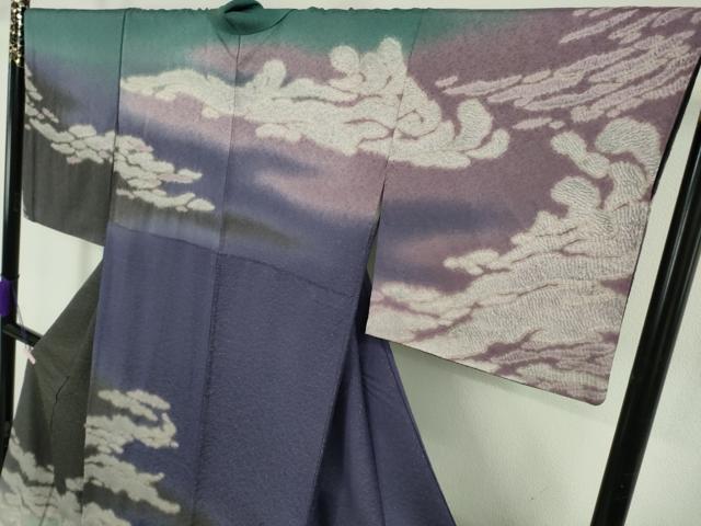 平和屋本店●極上  十日町 名門 滝泰謹製絞り 中国三大刺繍 相良刺繍 訪問着  暈し染め 金糸 金通し地 ロング丈 逸品　DZAB6190kh6
