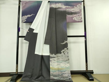平和屋本店●極上  十日町 名門 滝泰謹製絞り 中国三大刺繍 相良刺繍 訪問着  暈し染め 金糸 金通し地 ロング丈 逸品　DZAB6190kh6