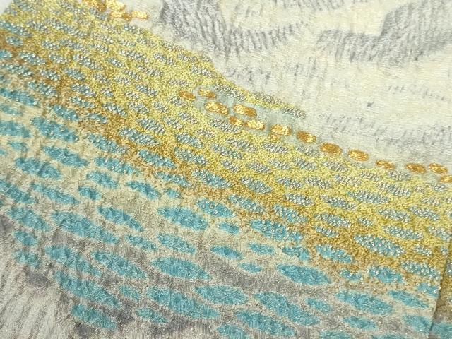 平和屋本店●極上  十日町 名門 滝泰謹製絞り 中国三大刺繍 相良刺繍 訪問着  暈し染め 金糸 金通し地 ロング丈 逸品　DZAB6190kh6