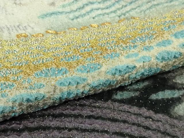 平和屋本店●極上  十日町 名門 滝泰謹製絞り 中国三大刺繍 相良刺繍 訪問着  暈し染め 金糸 金通し地 ロング丈 逸品　DZAB6190kh6