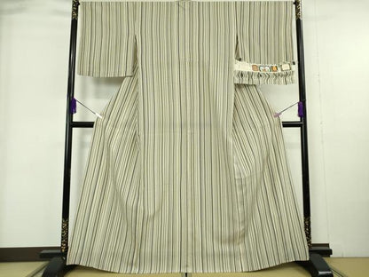 平和屋着物▽極上　本塩沢　単衣　縞　大丸織物謹製　証紙付き　逸品　DZAB6198kh6