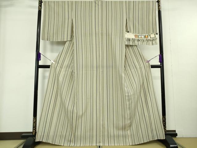 平和屋着物▽極上　本塩沢　単衣　縞　大丸織物謹製　証紙付き　逸品　DZAB6198kh6