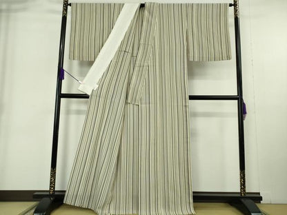 平和屋着物▽極上　本塩沢　単衣　縞　大丸織物謹製　証紙付き　逸品　DZAB6198kh6
