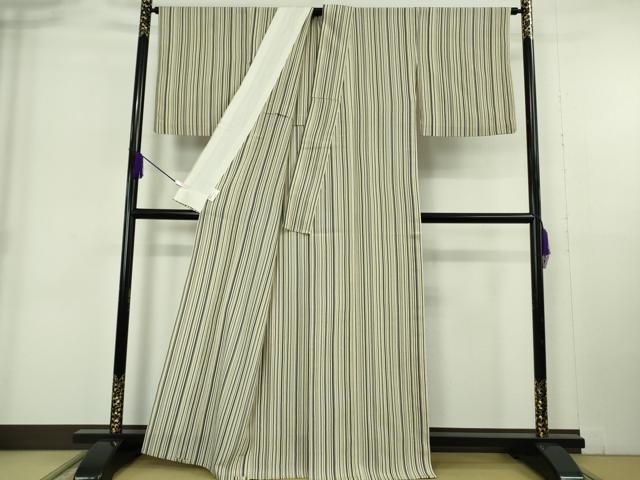 平和屋着物▽極上　本塩沢　単衣　縞　大丸織物謹製　証紙付き　逸品　DZAB6198kh6
