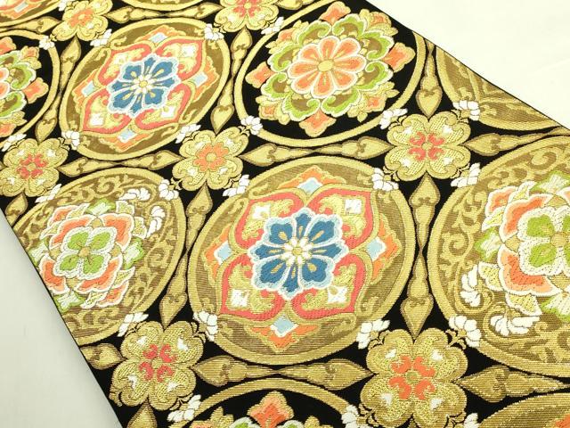 平和屋本店●極上　西陣　川島織物　六通柄　本袋帯　唐織　正倉院花文　黒地　金糸　逸品　DZAB6205kh6