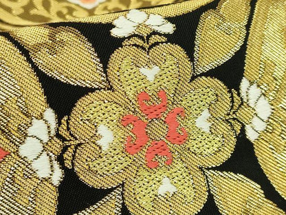 平和屋本店●極上　西陣　川島織物　六通柄　本袋帯　唐織　正倉院花文　黒地　金糸　逸品　DZAB6205kh6