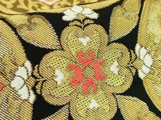 平和屋本店●極上　西陣　川島織物　六通柄　本袋帯　唐織　正倉院花文　黒地　金糸　逸品　DZAB6205kh6