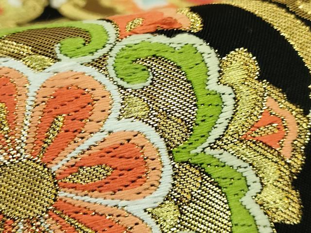 平和屋本店●極上　西陣　川島織物　六通柄　本袋帯　唐織　正倉院花文　黒地　金糸　逸品　DZAB6205kh6