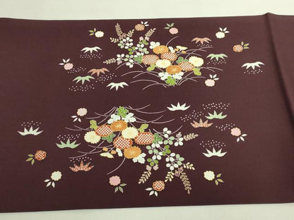 平和屋本店●極上　塩瀬　九寸開き名古屋帯　駒刺繍　御所解花文　金糸　濃い葡萄茶色地　逸品　DZAB6213kh6