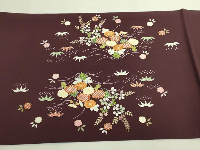 平和屋本店●極上　塩瀬　九寸開き名古屋帯　駒刺繍　御所解花文　金糸　濃い葡萄茶色地　逸品　DZAB6213kh6
