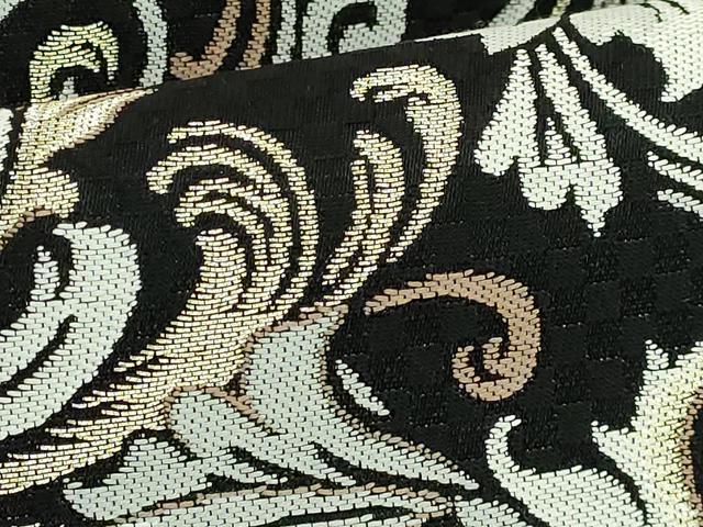 平和屋着物●極上　両面　全通柄袋帯　唐草文　黒地　金糸　逸品　DZAB6219kh6