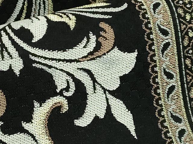 平和屋着物●極上　両面　全通柄袋帯　唐草文　黒地　金糸　逸品　DZAB6219kh6