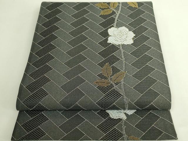 平和屋本店●極上　キモノデザイナー　斉藤上太郎　両面　六通柄袋帯　紗綾形　バラ　薔薇　金銀糸　反端付き　逸品　DZAB6222kh6