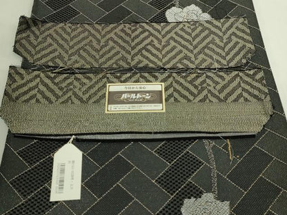 平和屋本店●極上　キモノデザイナー　斉藤上太郎　両面　六通柄袋帯　紗綾形　バラ　薔薇　金銀糸　反端付き　逸品　DZAB6222kh6