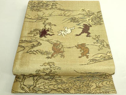 平和屋本店●極上　創業280年　誉田屋源兵衛　両面　太鼓柄袋帯　鳥獣戯画　逸品　DZAB6224kh6