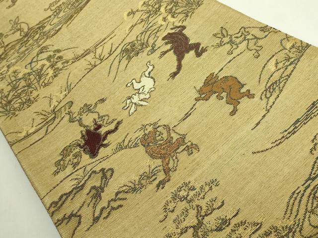 平和屋本店●極上　創業280年　誉田屋源兵衛　両面　太鼓柄袋帯　鳥獣戯画　逸品　DZAB6224kh6