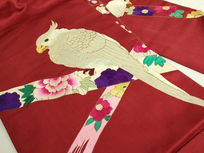 平和屋本店●極上　アンティーク　大正ロマン　九寸名古屋帯　総手刺繍　インコ　金糸　逸品　DZAB6232kh6
