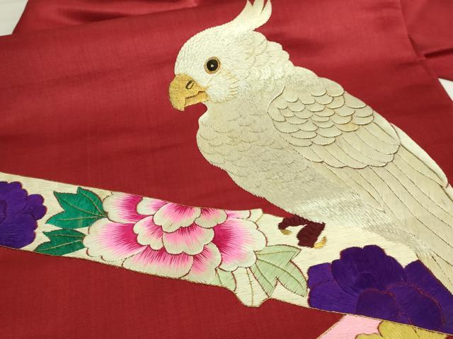 平和屋本店●極上　アンティーク　大正ロマン　九寸名古屋帯　総手刺繍　インコ　金糸　逸品　DZAB6232kh6