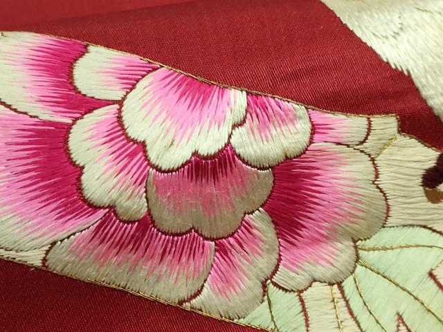 平和屋本店●極上　アンティーク　大正ロマン　九寸名古屋帯　総手刺繍　インコ　金糸　逸品　DZAB6232kh6