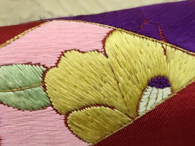 平和屋本店●極上　アンティーク　大正ロマン　九寸名古屋帯　総手刺繍　インコ　金糸　逸品　DZAB6232kh6