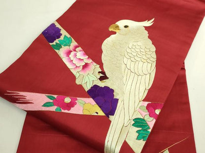平和屋本店●極上　アンティーク　大正ロマン　九寸名古屋帯　総手刺繍　インコ　金糸　逸品　DZAB6232kh6
