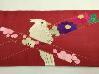 平和屋本店●極上　アンティーク　大正ロマン　九寸名古屋帯　総手刺繍　インコ　金糸　逸品　DZAB6232kh6