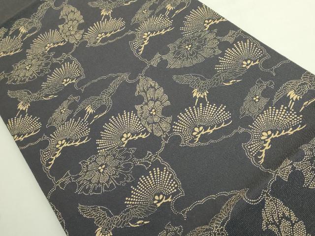 平和屋着物●極上　九寸開き名古屋帯　印傳　雪輪飛鶴花松文　墨色地　逸品　DZAB6233kh6