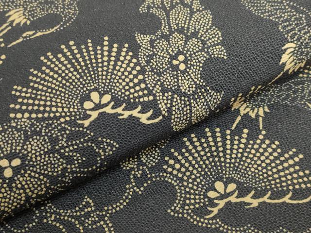 平和屋着物●極上　九寸開き名古屋帯　印傳　雪輪飛鶴花松文　墨色地　逸品　DZAB6233kh6