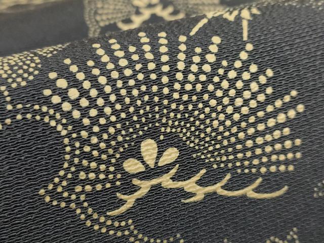 平和屋着物●極上　九寸開き名古屋帯　印傳　雪輪飛鶴花松文　墨色地　逸品　DZAB6233kh6
