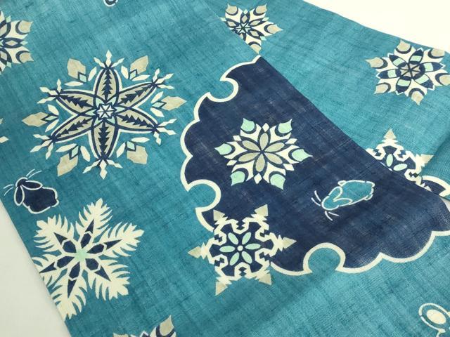 平和屋本店＊極上 夏物 和染紅型 栗山紅型 栗山吉三郎 九寸名古屋帯 雪輪 兎 雪華 麻 逸品 DZAB6236kh6