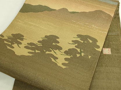 平和屋着物●極上　伝統工芸士　曽根武勇　太鼓柄袋帯　風景文　金糸　逸品　DZAB6238kh6