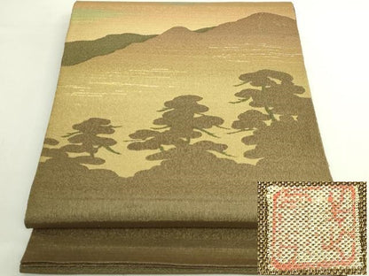 平和屋着物●極上　伝統工芸士　曽根武勇　太鼓柄袋帯　風景文　金糸　逸品　DZAB6238kh6
