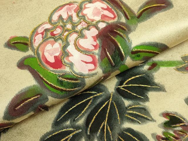 平和屋本店●超希少　染彩芸術の巨匠　皆川月華　太鼓柄袋帯　手刺繍　牡丹　金糸　逸品　DZAB6243kh6