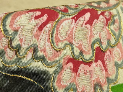 平和屋本店●超希少　染彩芸術の巨匠　皆川月華　太鼓柄袋帯　手刺繍　牡丹　金糸　逸品　DZAB6243kh6