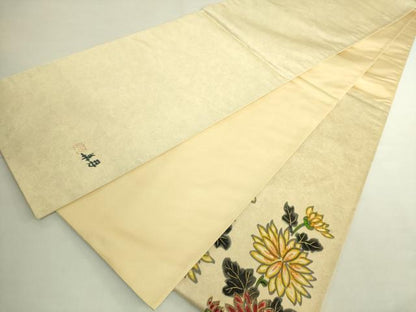 平和屋本店●超希少　染彩芸術の巨匠　皆川月華　太鼓柄袋帯　手刺繍　牡丹　金糸　逸品　DZAB6243kh6
