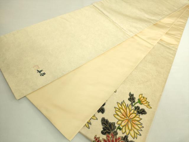 平和屋本店●超希少　染彩芸術の巨匠　皆川月華　太鼓柄袋帯　手刺繍　牡丹　金糸　逸品　DZAB6243kh6