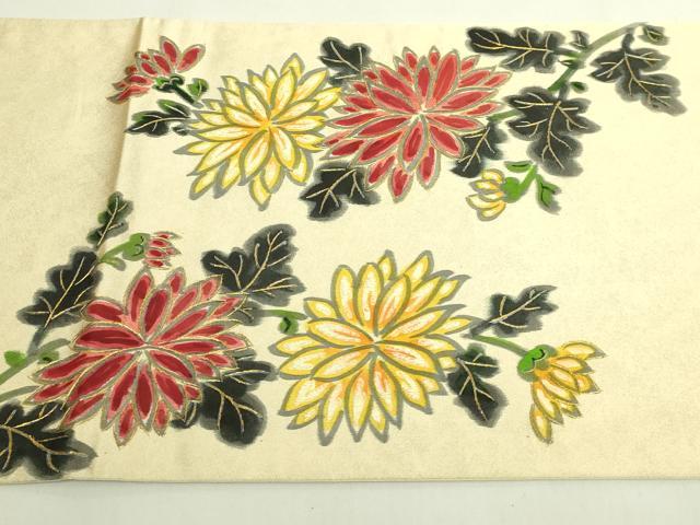 平和屋本店●超希少　染彩芸術の巨匠　皆川月華　太鼓柄袋帯　手刺繍　牡丹　金糸　逸品　DZAB6243kh6