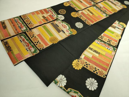 平和屋本店●極上　六通柄　本袋帯　龍村平蔵柄　源氏鎧　黒地　金銀糸　逸品　DZAB6248kh6